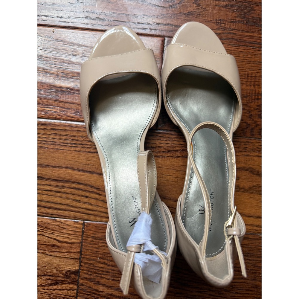 Worthington Garnet Nude Beige Patent Ankle Strap Kitten Heel Sandals Size 12M